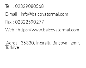 Balova Termal Otel iletiim bilgileri